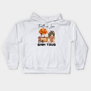 Fall In Love With Shih Tzus Fall Pumpkin Thanksgiving Kids Hoodie